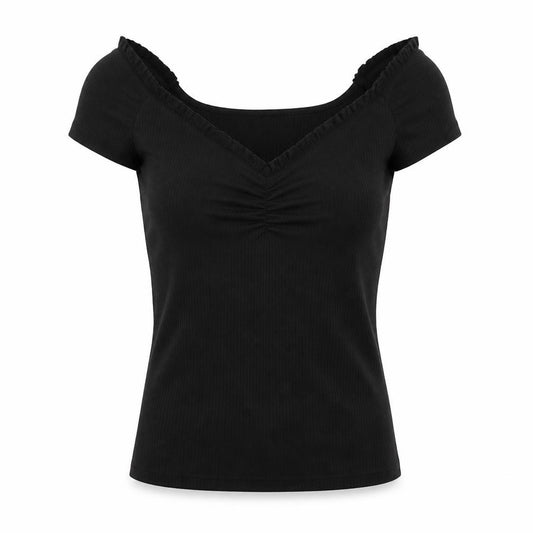Dorothy Perkins Womens Black Polyester Basic T-Shirt Size 14 Scoop Neck