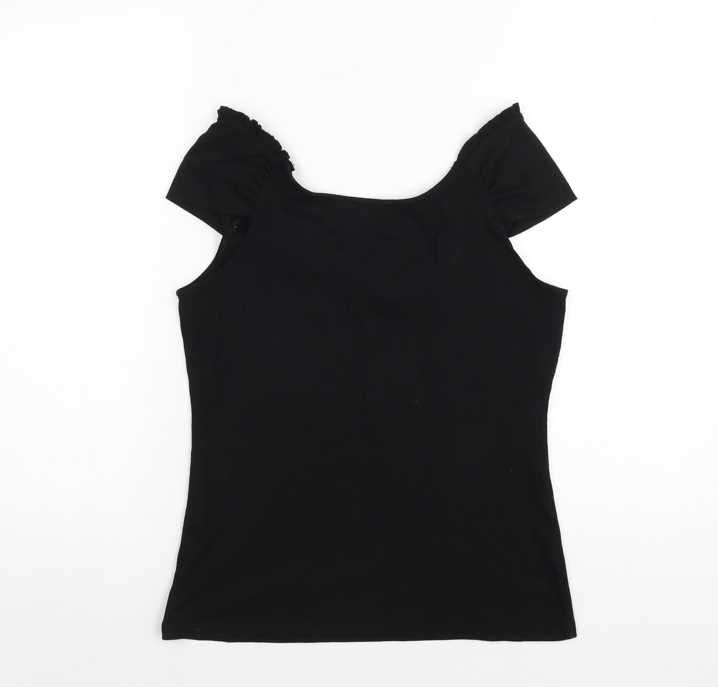 Dorothy Perkins Womens Black Polyester Basic T-Shirt Size 14 Scoop Neck