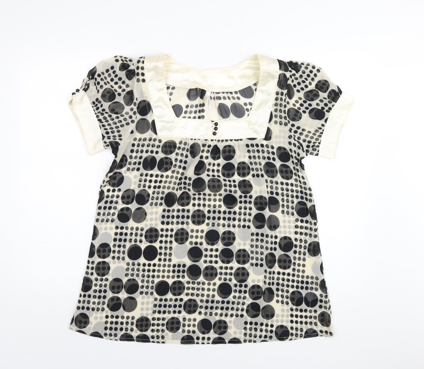 EthelAustin Womens Ivory Polka Dot Polyester Basic T-Shirt Size 14 Square Neck
