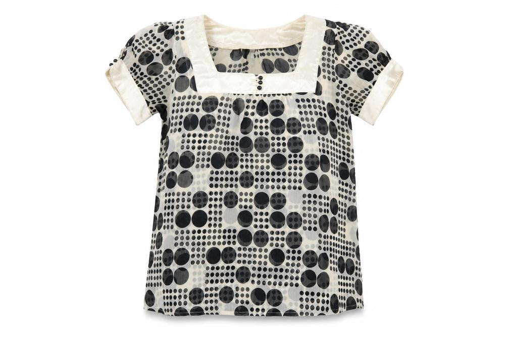 EthelAustin Womens Ivory Polka Dot Polyester Basic T-Shirt Size 14 Square Neck
