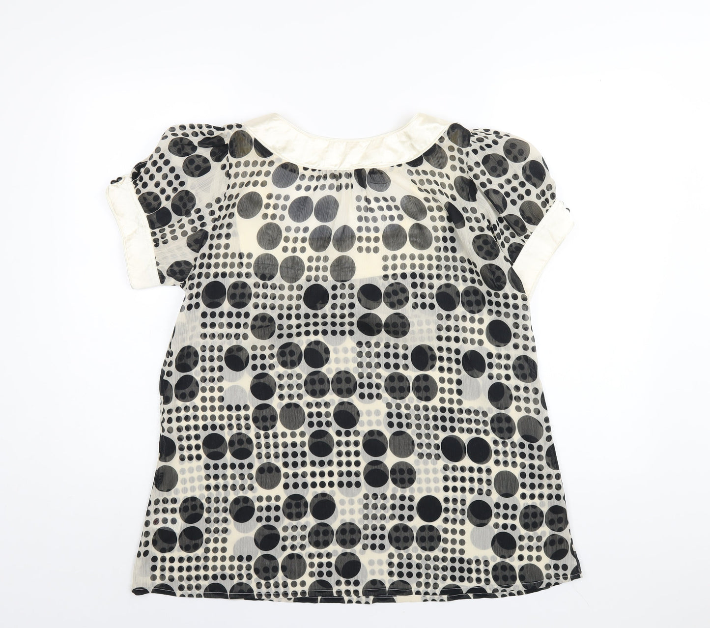 EthelAustin Womens Ivory Polka Dot Polyester Basic T-Shirt Size 14 Square Neck