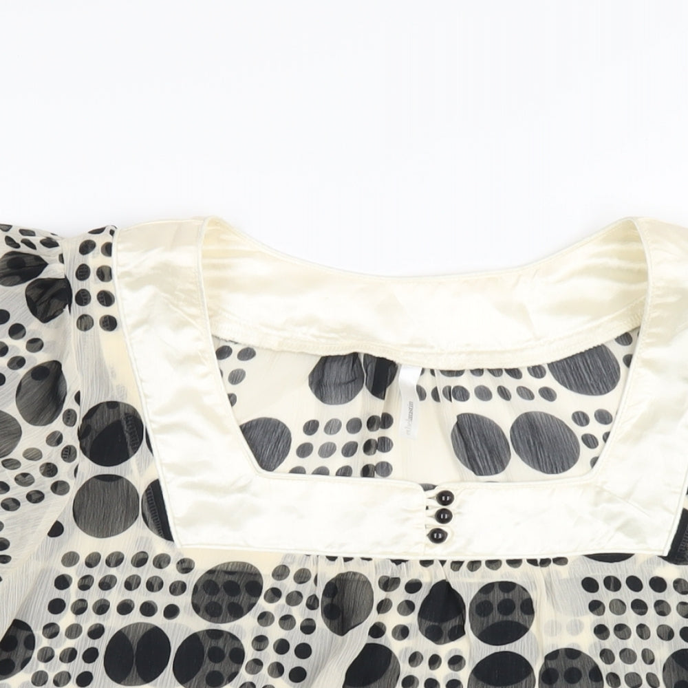 EthelAustin Womens Ivory Polka Dot Polyester Basic T-Shirt Size 14 Square Neck