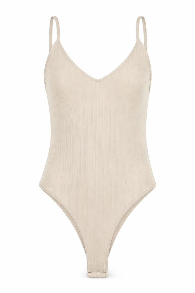 Missguided Womens Beige Polyester Bodysuit One-Piece Size 10 Snap