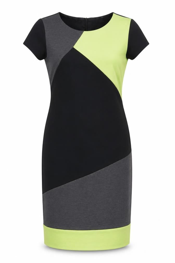 BHS Womens Multicoloured Polyester Pencil Dress Size 12 Round Neck Zip