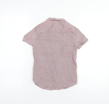 Back view of Autograph boys’ red check cotton basic button-up, size 7-8, years collared button