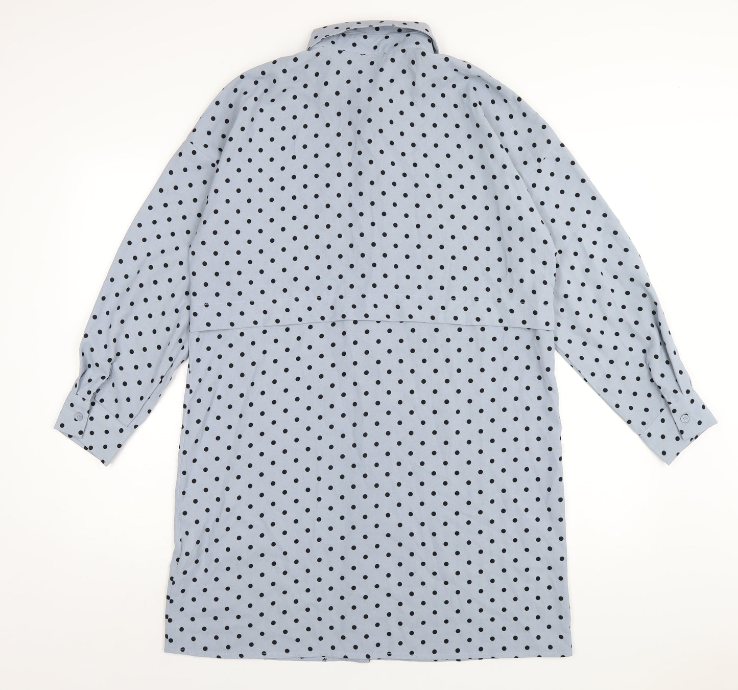 Missguided Womens Blue Polka Dot Polyester Shirt Dress Size 6 Collared Button