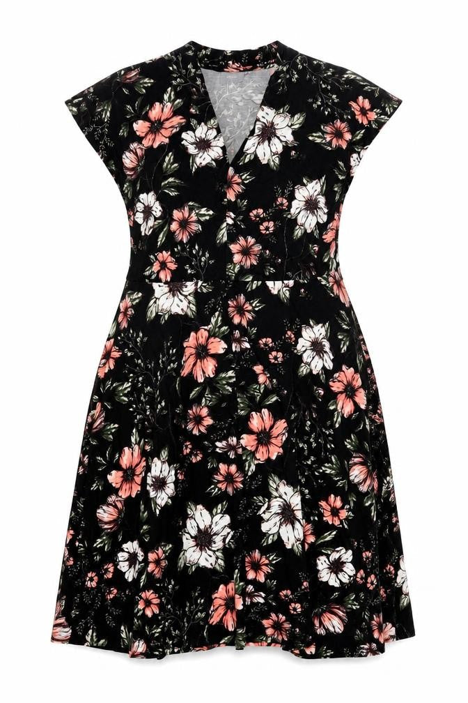 b.young Womens Black Floral Viscose A-Line Size XL V-Neck Pullover