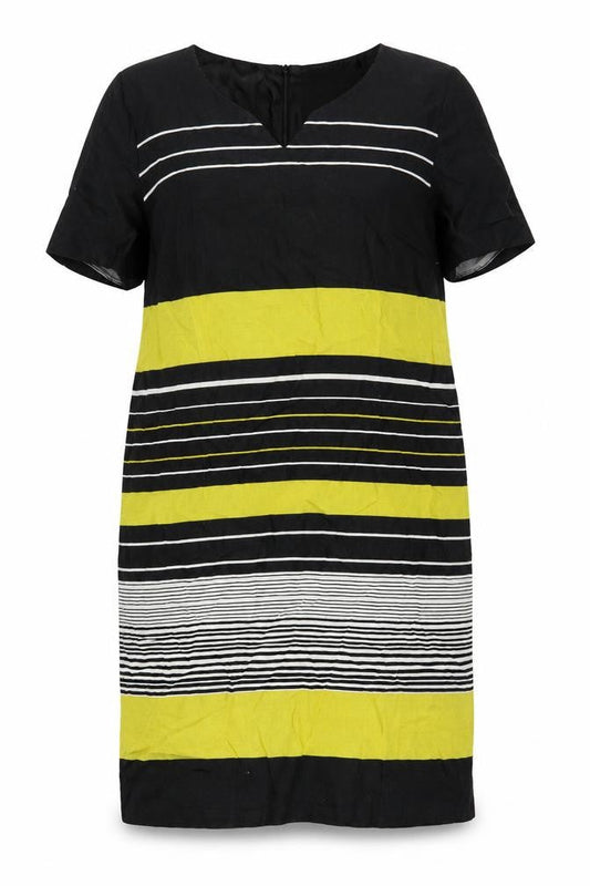 Debenhams Womens Black Striped Cotton A-Line Size 18 Round Neck Zip