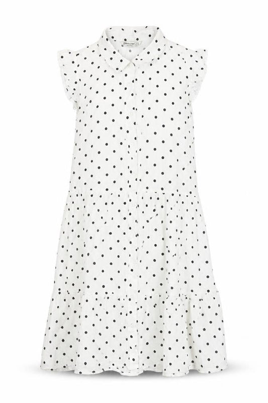 Stradivarius Womens White Polka Dot Viscose Shirt Dress Size M Collared Button
