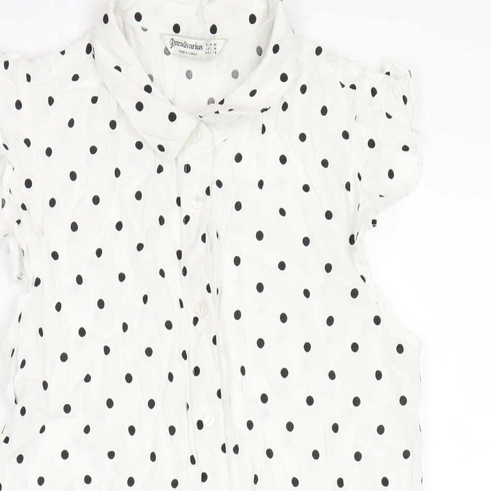 Stradivarius Womens White Polka Dot Viscose Shirt Dress Size M Collared Button