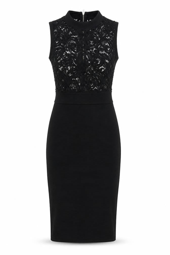 Quiz Womens Black Nylon Bodycon Size 8 Mock Neck Zip