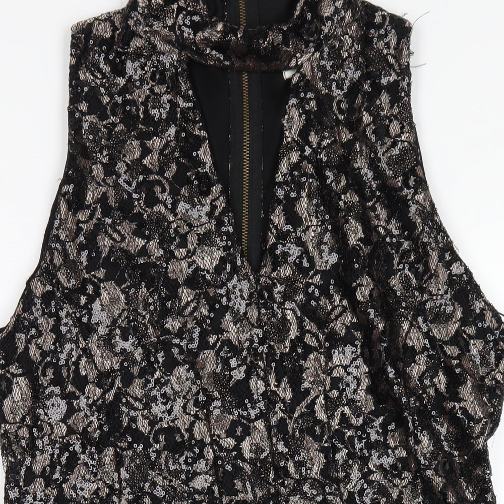 Sistaglam Womens Black Polyester A-Line Size 16 Round Neck Zip