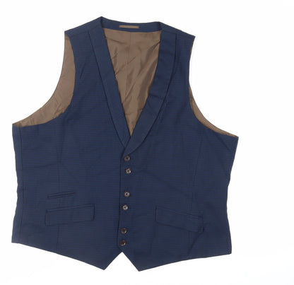 Fellini Mens Blue Plaid Polyester Jacket Suit Waistcoat Size 48 Regular