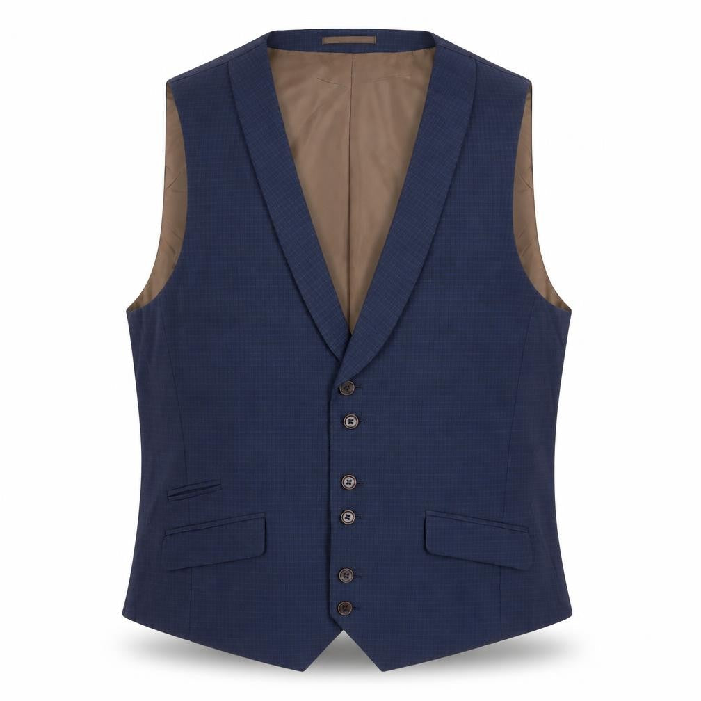 Fellini Mens Blue Plaid Polyester Jacket Suit Waistcoat Size 48 Regular