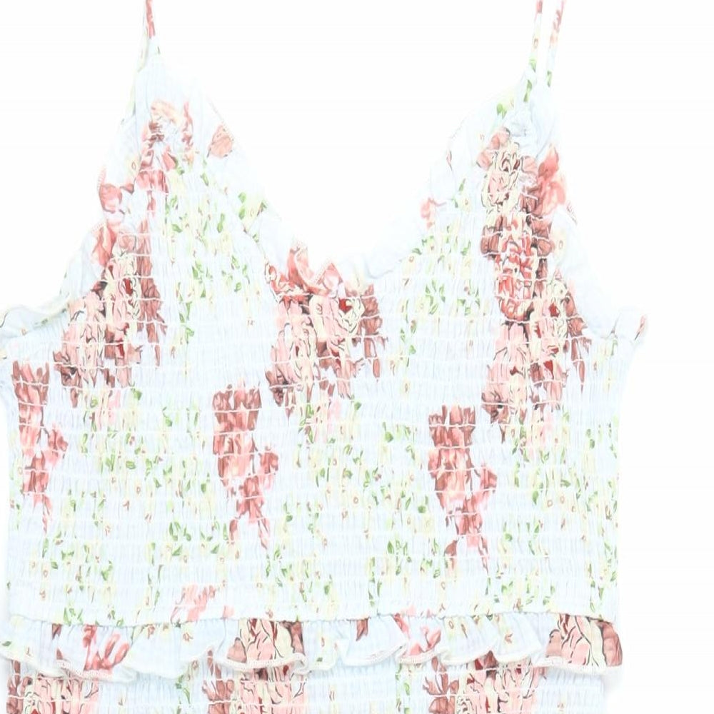 Zara Womens Multicoloured Floral Polyester Mini Size M V-Neck Pullover - Ruffle