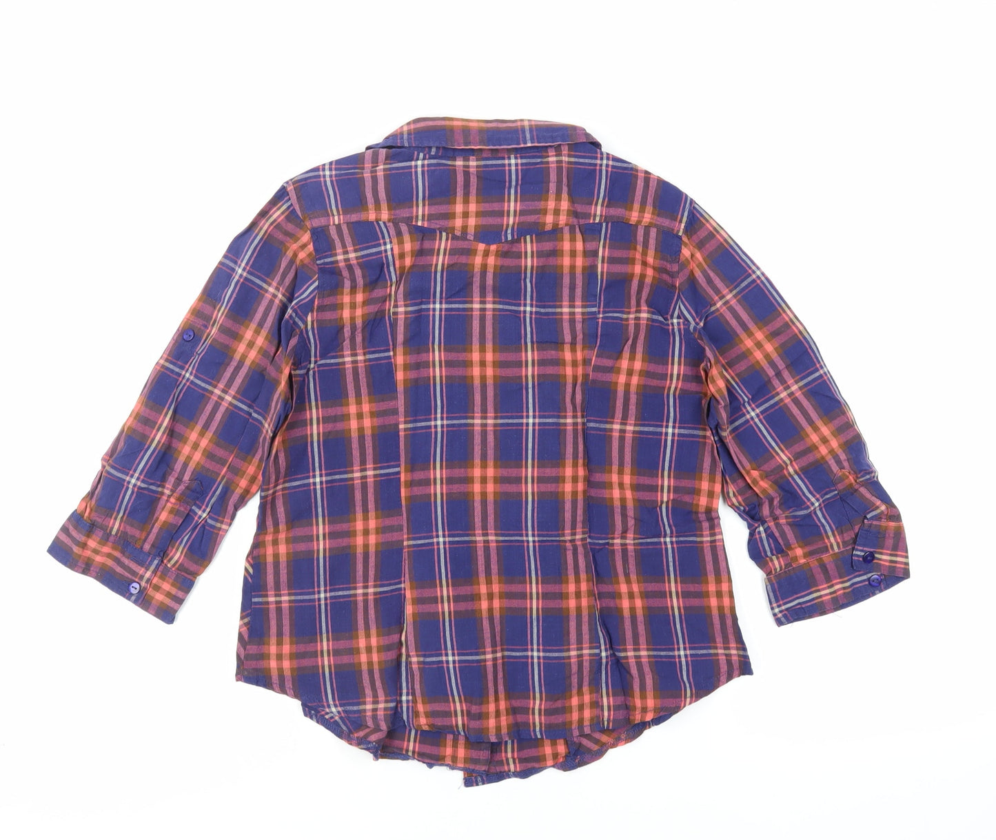 New Look Womens Blue Plaid Camel Basic Button-Up Size 14 Collared