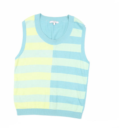 Next Womens Green Scoop Neck Striped Cotton Pullover Jumper Size S