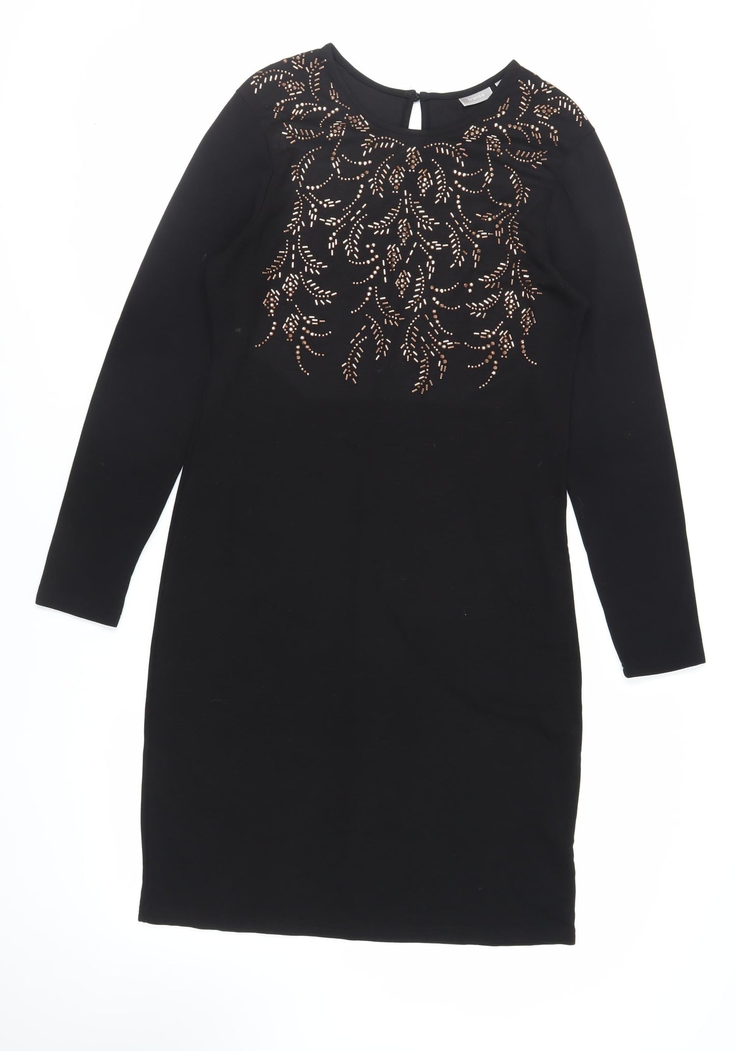 Fransa Womens Black Viscose Sheath Size XL Round Neck Button - Studded