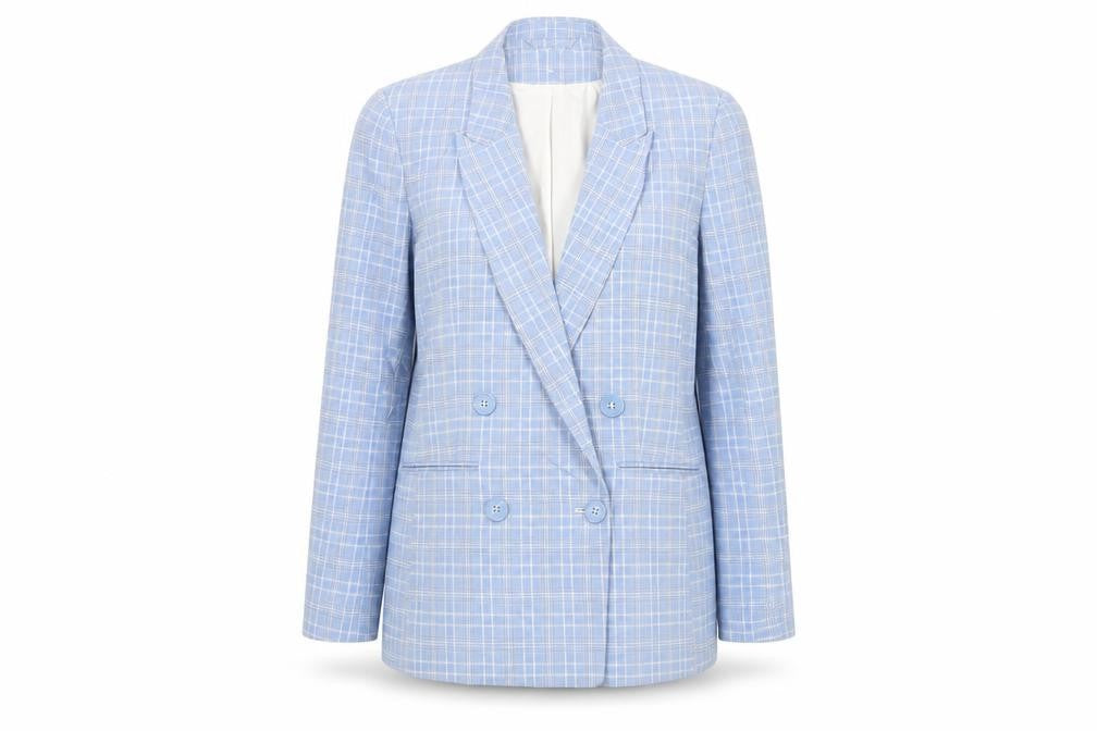 H&M Womens Blue Plaid Jacket Blazer Size 8 Button