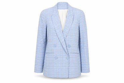 H&M Womens Blue Plaid Jacket Blazer Size 8 Button