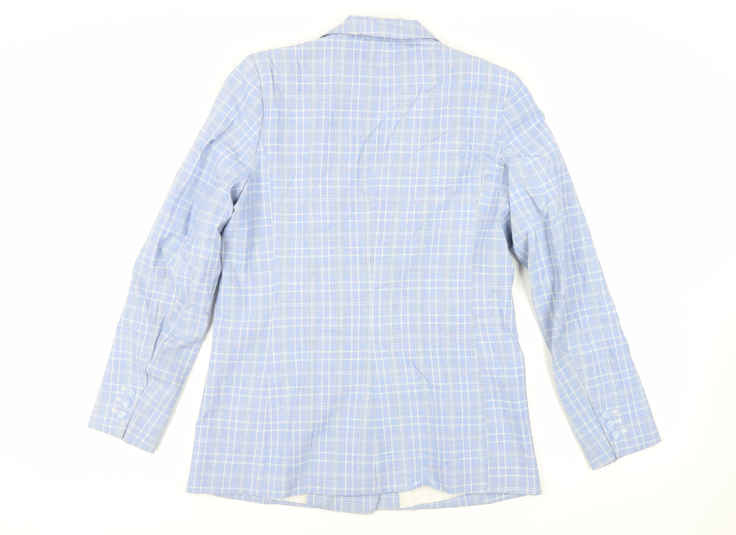 H&M Womens Blue Plaid Jacket Blazer Size 8 Button