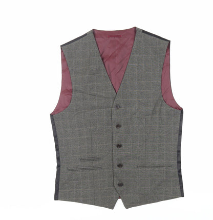 Next Mens Grey Plaid Polyester Jacket Suit Waistcoat Size 38 Regular