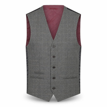 Next Mens Grey Plaid Polyester Jacket Suit Waistcoat Size 38 Regular