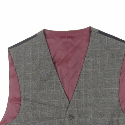 Next Mens Grey Plaid Polyester Jacket Suit Waistcoat Size 38 Regular