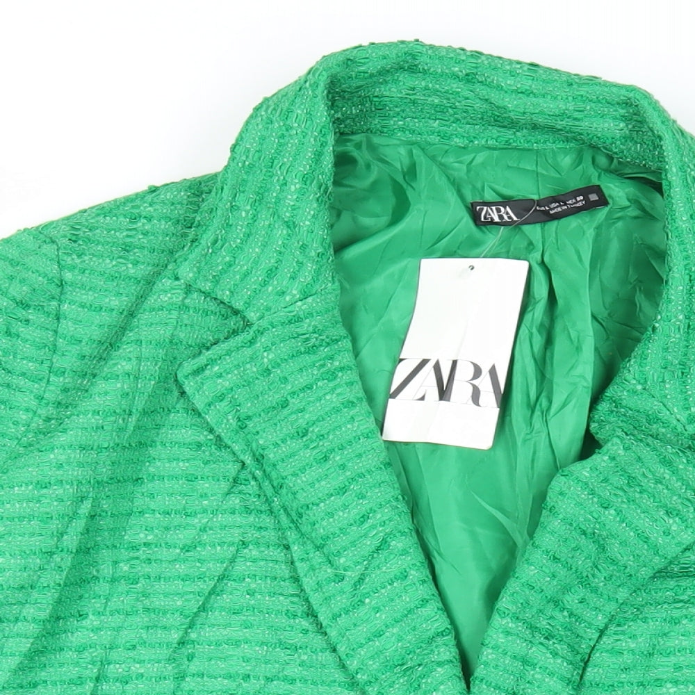 Zara Womens Green Jacket Blazer Size L Button
