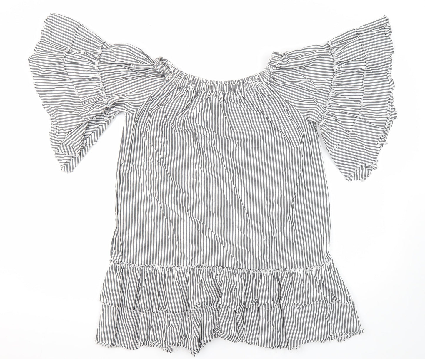 Topshop Womens Multicoloured Striped 100% Cotton Tunic Blouse Size S Boat Neck