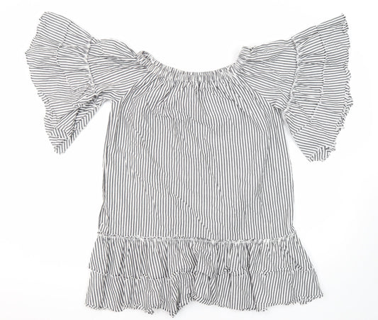 Topshop Womens Multicoloured Striped 100% Cotton Tunic Blouse Size S Boat Neck