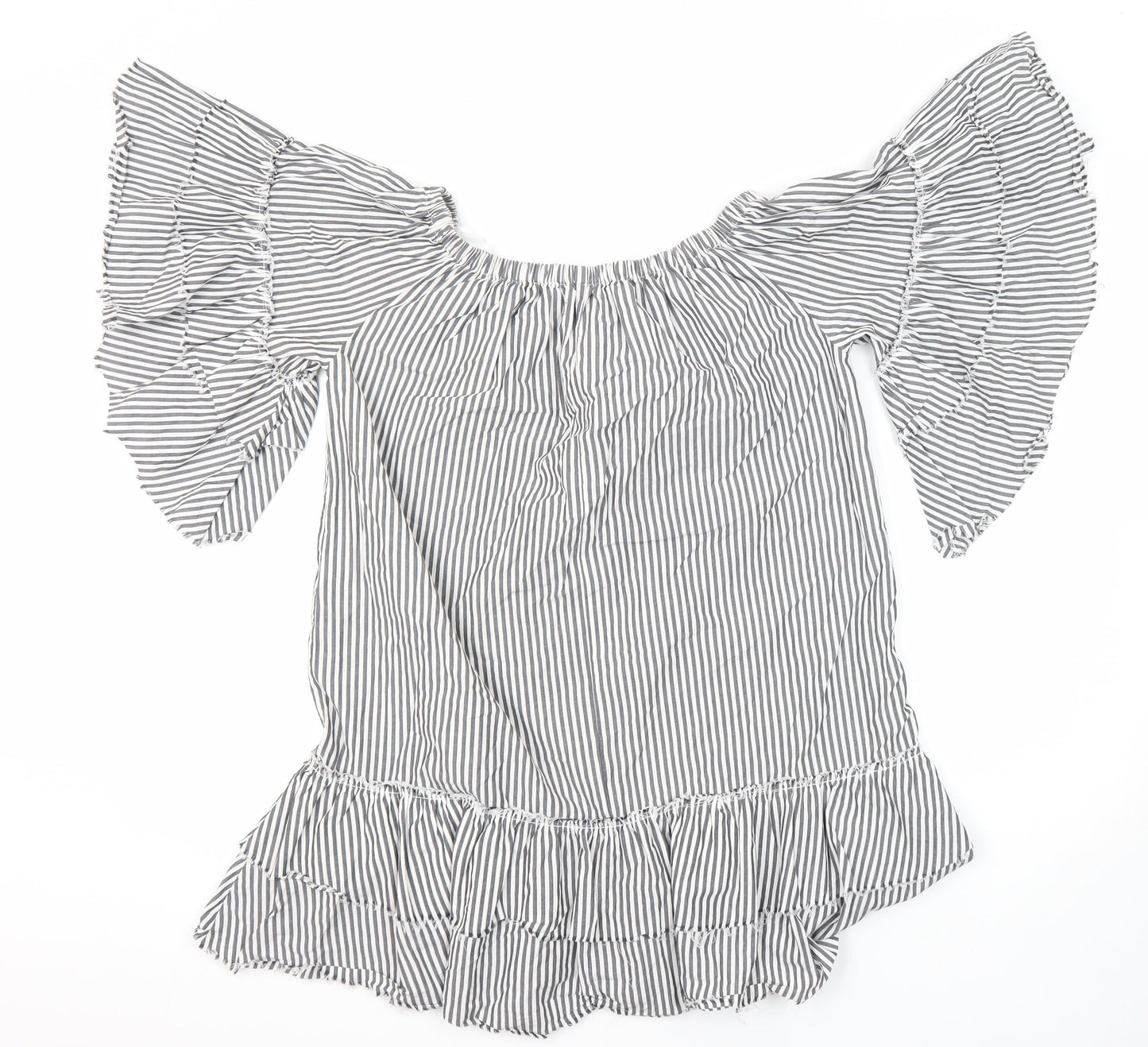 Topshop Womens Multicoloured Striped 100% Cotton Tunic Blouse Size S Boat Neck
