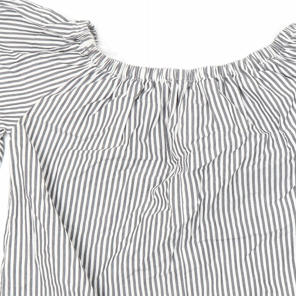Topshop Womens Multicoloured Striped 100% Cotton Tunic Blouse Size S Boat Neck