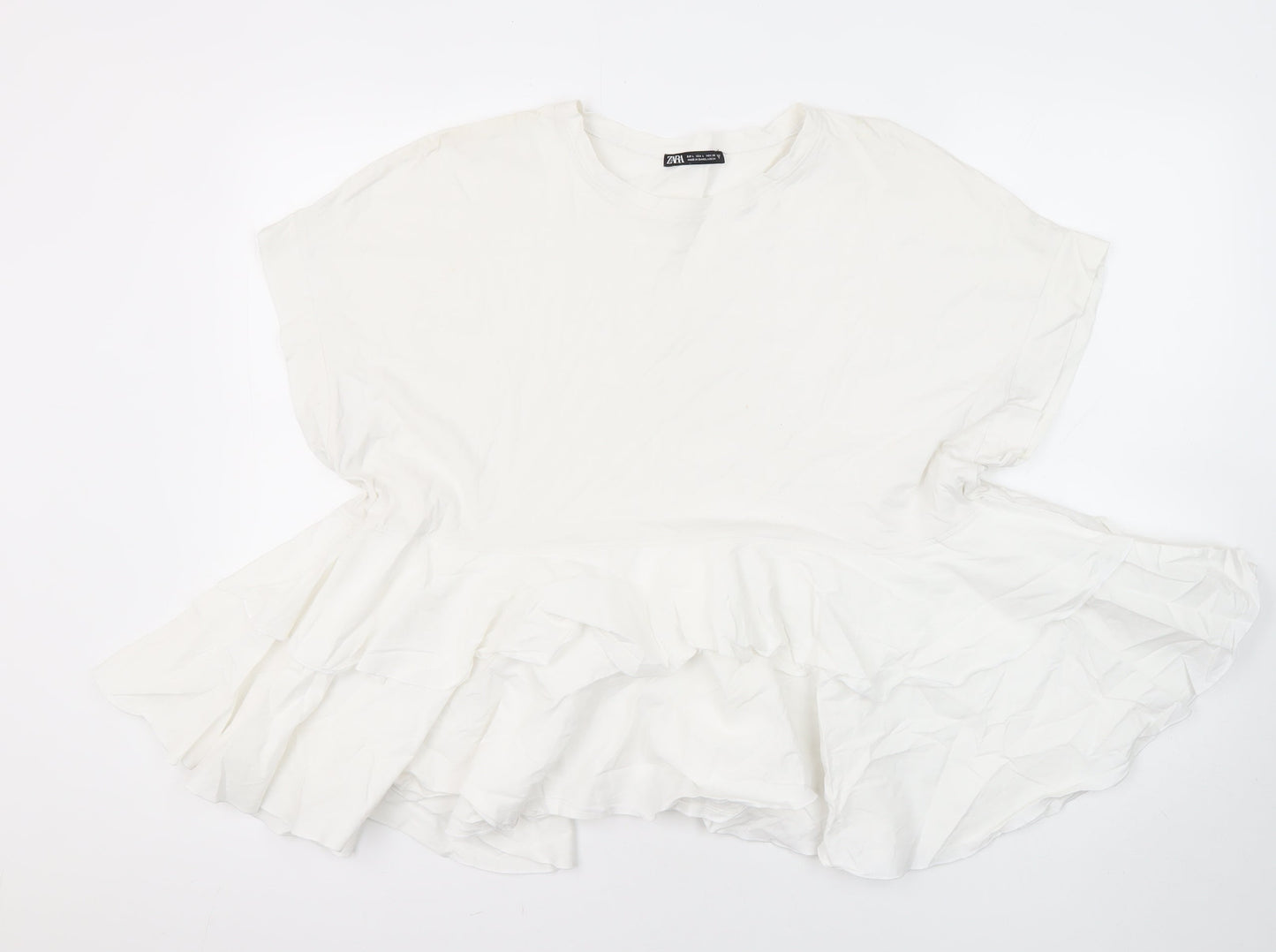 Zara Womens White 100% Cotton Tunic Blouse Size M Round Neck