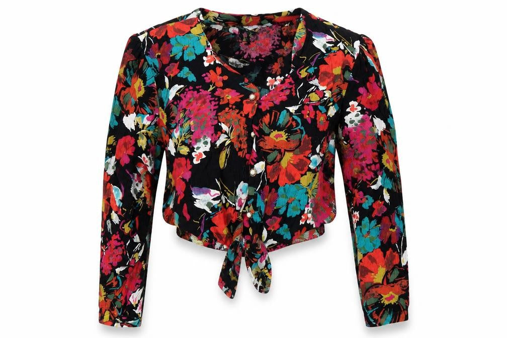 Mona Lisa Womens Multicoloured Floral Viscose Cropped Blouse Size 16 Collared