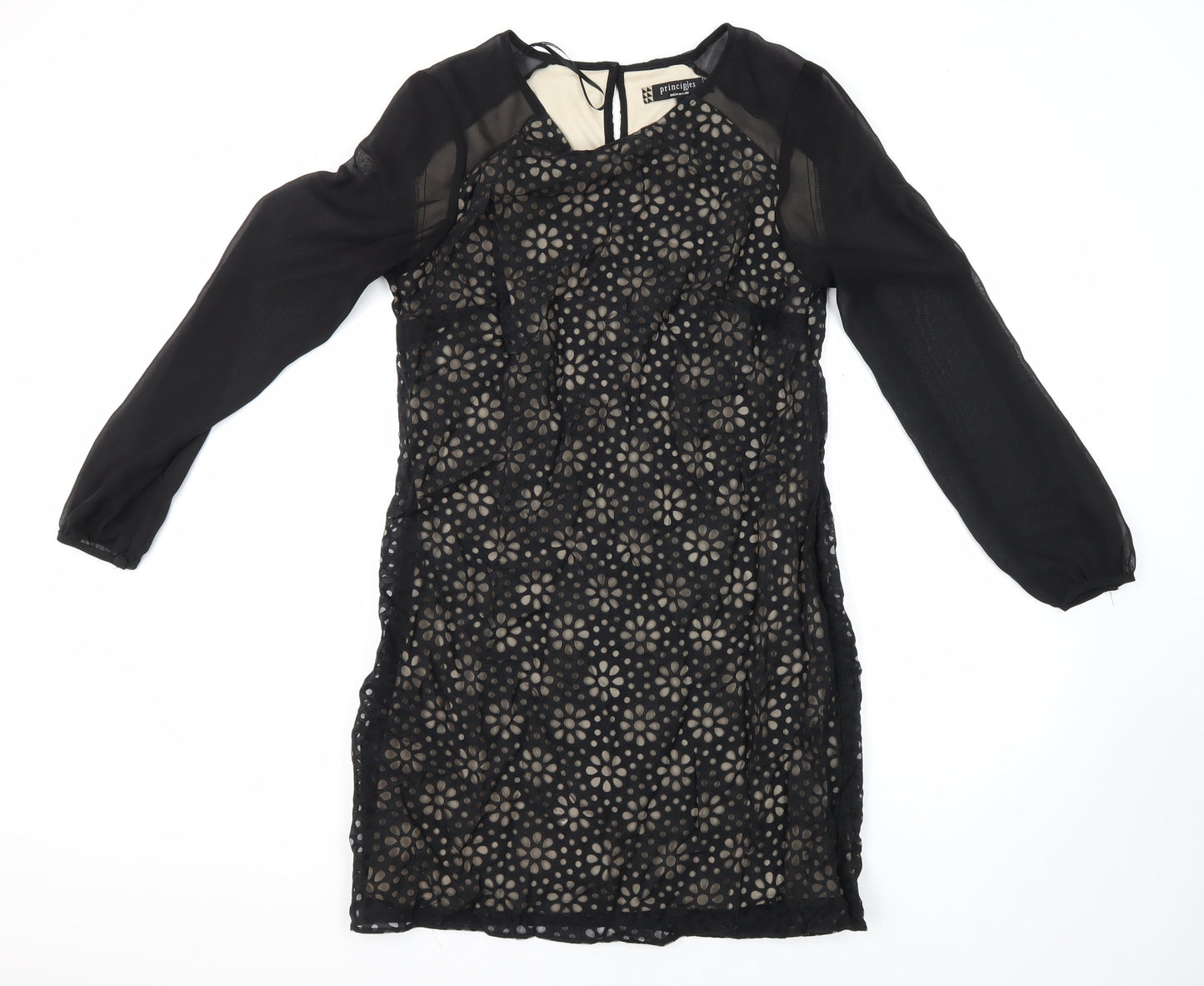 Principles Womens Black Floral Viscose Shift Size 12 Round Neck