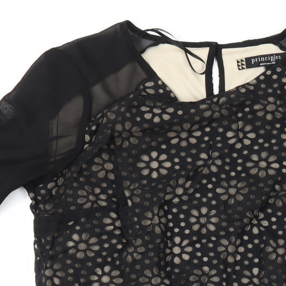 Principles Womens Black Floral Viscose Shift Size 12 Round Neck