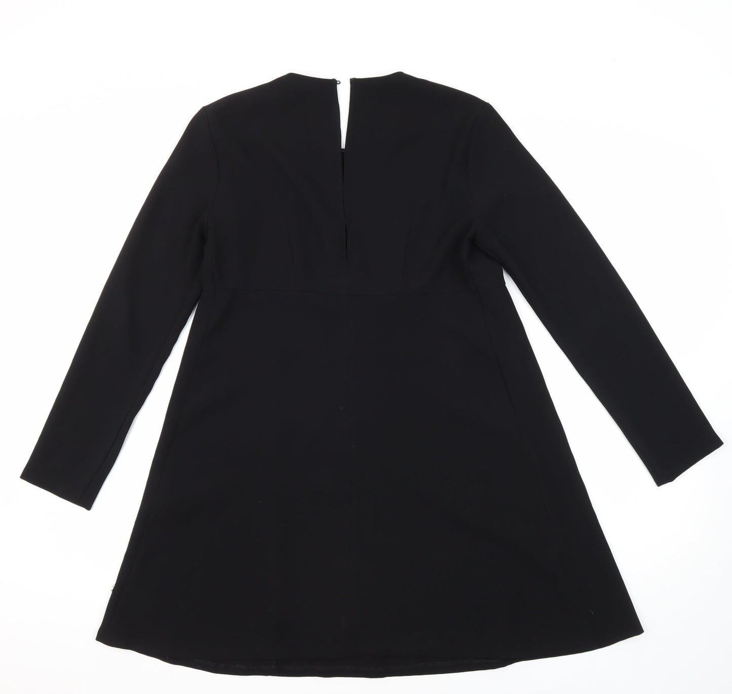 Zara Womens Black Polyester A-Line Size S Round Neck Button