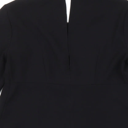 Zara Womens Black Polyester A-Line Size S Round Neck Button