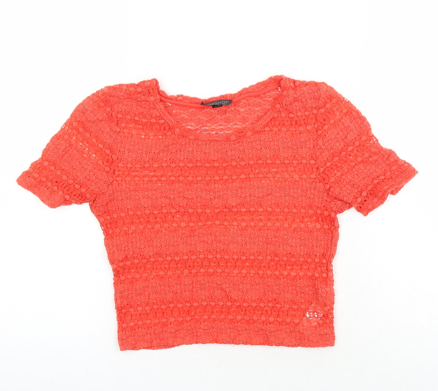 Topshop Womens Orange Viscose Cropped Blouse Size 10 Round Neck