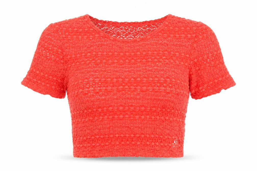Topshop Womens Orange Viscose Cropped Blouse Size 10 Round Neck