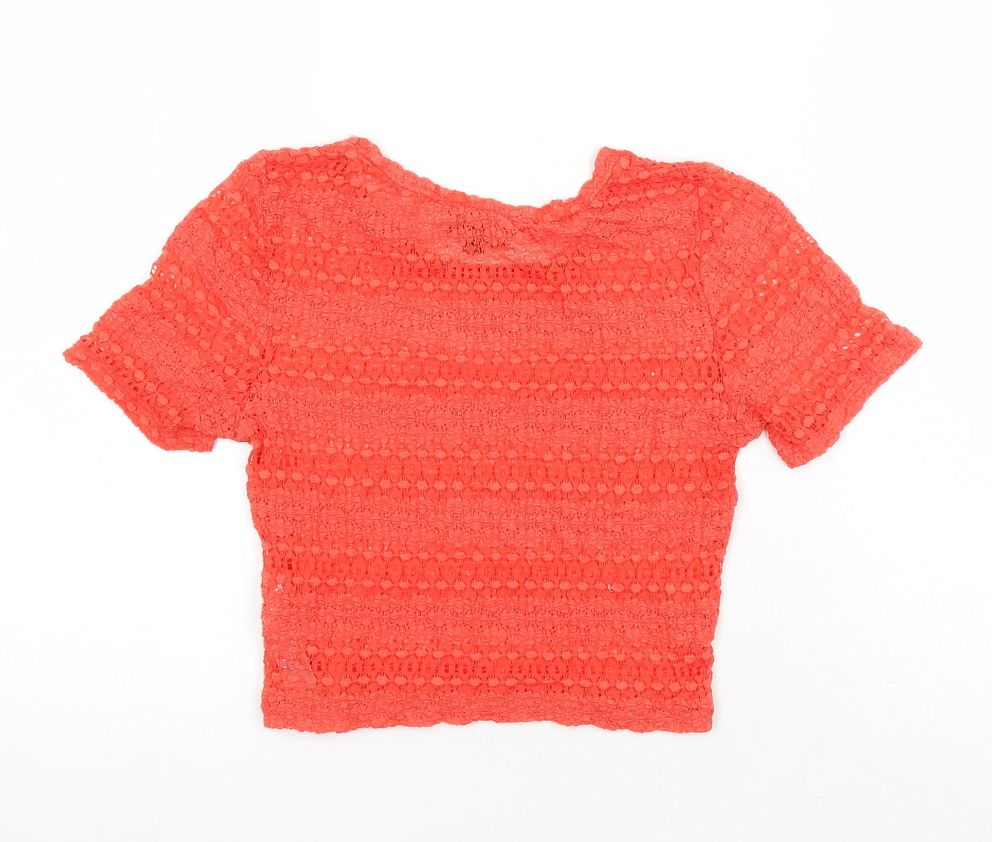 Topshop Womens Orange Viscose Cropped Blouse Size 10 Round Neck