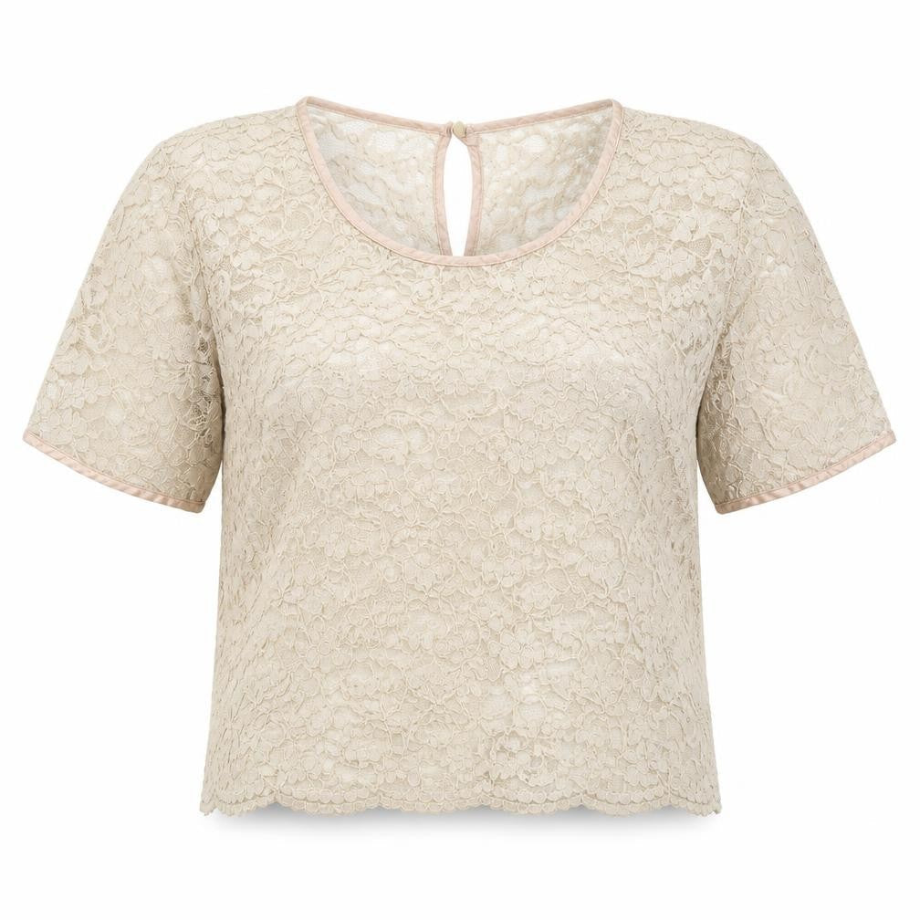 Topshop Womens Beige Nylon Cropped Blouse Size 10 Round Neck