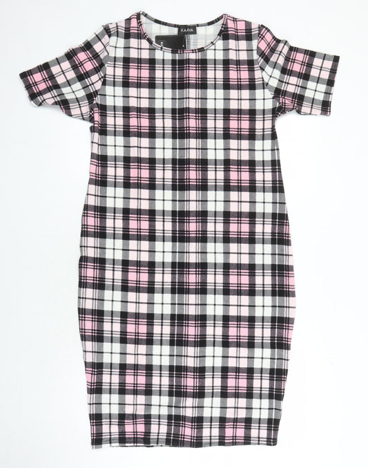 Kaaya Womens Multicoloured Check Polyester Pencil Dress Size 24 Round Neck