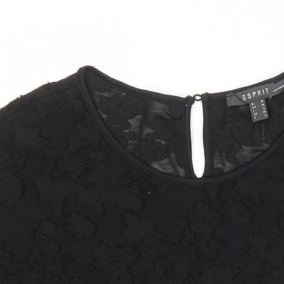 Close-up detail of ESPRIT women’s black polyester tunic blouse, size L, round neck