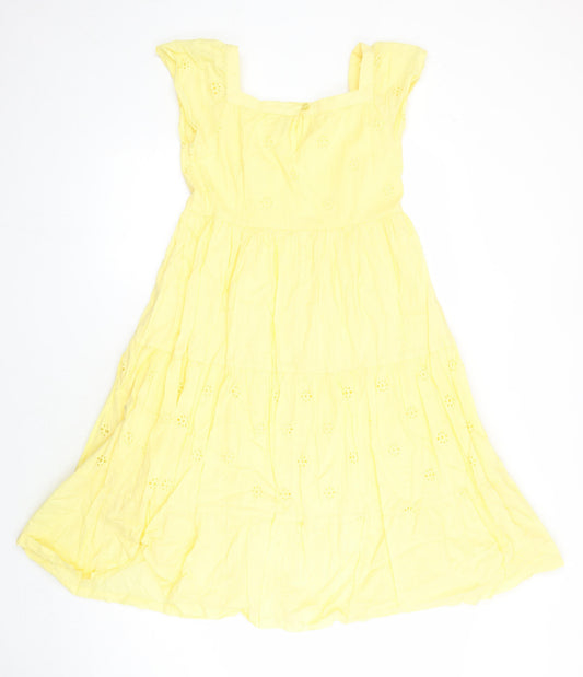 John Lewis Girls Yellow 100% Cotton A-Line Size 11 Years Square Neck