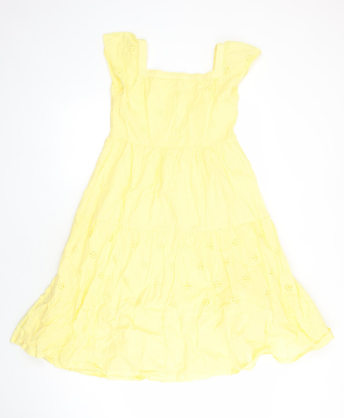 John Lewis Girls Yellow 100% Cotton A-Line Size 11 Years Square Neck