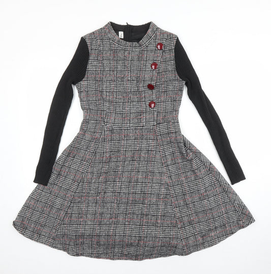 Duo Lamei Deiss Womens Multicoloured Check Polyester Blend A-Line Size S Round Neck
