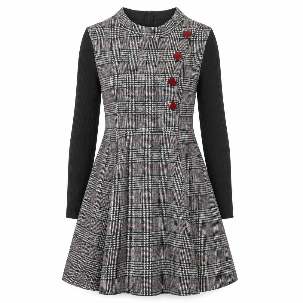 Duo Lamei Deiss Womens Multicoloured Check Polyester Blend A-Line Size S Round Neck