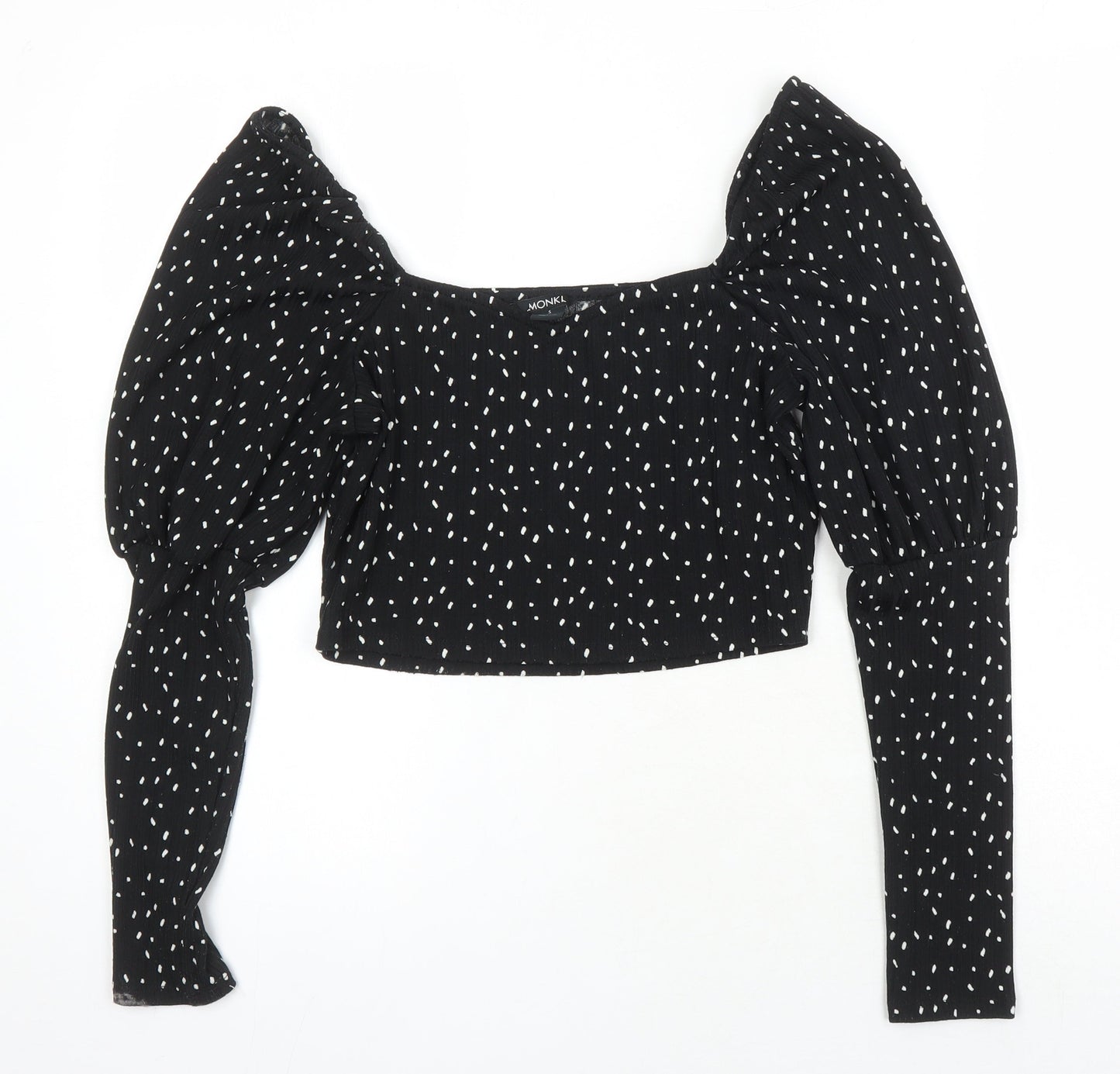 Monkl Womens Multicoloured Polka Dot Polyester Cropped T-Shirt Size S Off the Shoulder